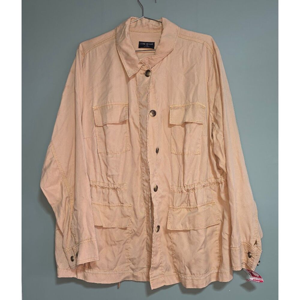 Lane Bryant Tencel Twill Cargo Military Utility Jacket Tan Plus Size: 14/16 NWOT - Picture 2 of 9